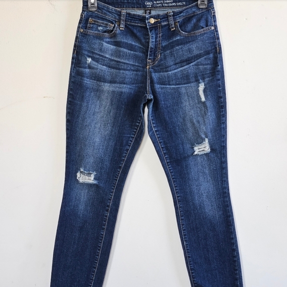📌64 GAP ALWAYS SKINNY DISTRESSED DARK INDIGO JEANS WOMEN'S SIZE 8|29 - Picture 3 of 11